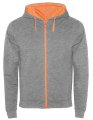 Heren Hoodie met Rits Fuji Roly SU1105 grijs-fluo oranje